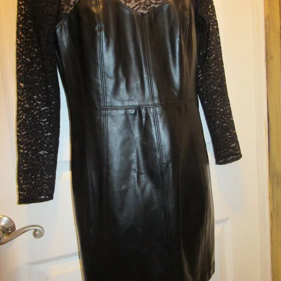 Free People Small NWT Colleen Faux Leather Lace Mini Dress Black Pleather Vegan - Picture 8 of 16